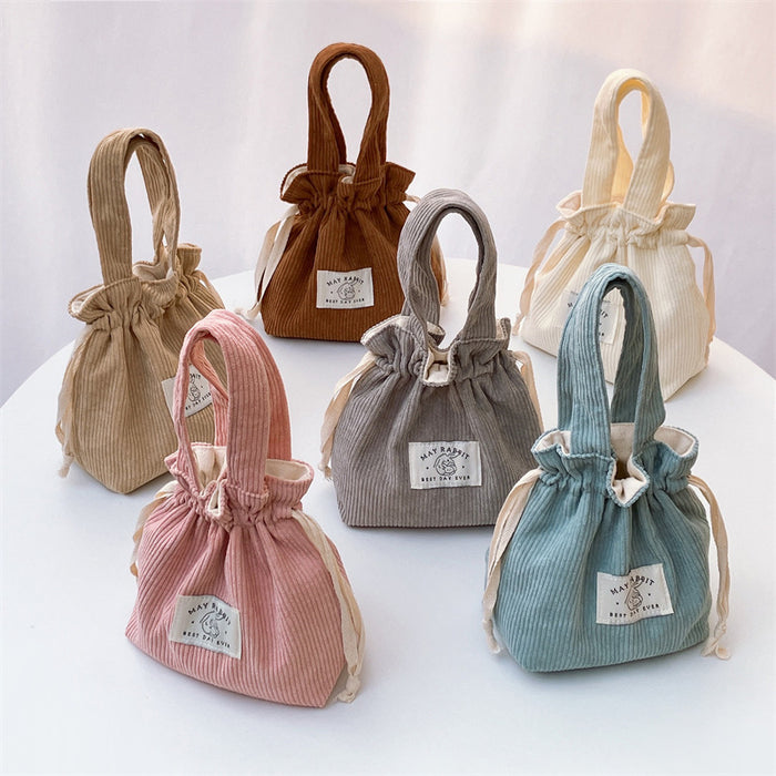Wholesale Corduroy drawstring bag, large capacity handbag storage bag, canvas bag with hand tie pocket