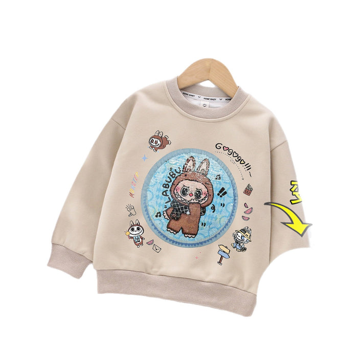 Wholesale Boys'  round neck sweatshirt for boys in autumn,  new style Chinese cotton sweatshirt for children,  trendy printed sweatshirt with double-sided sequins