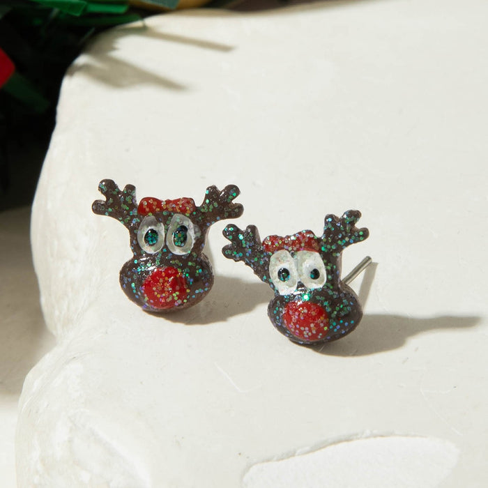 Wholesale Electroplated Resin Christmas Stud Earrings Snowman Santa Tree Fashion Jewelry Accessory Gift MOQ≥2