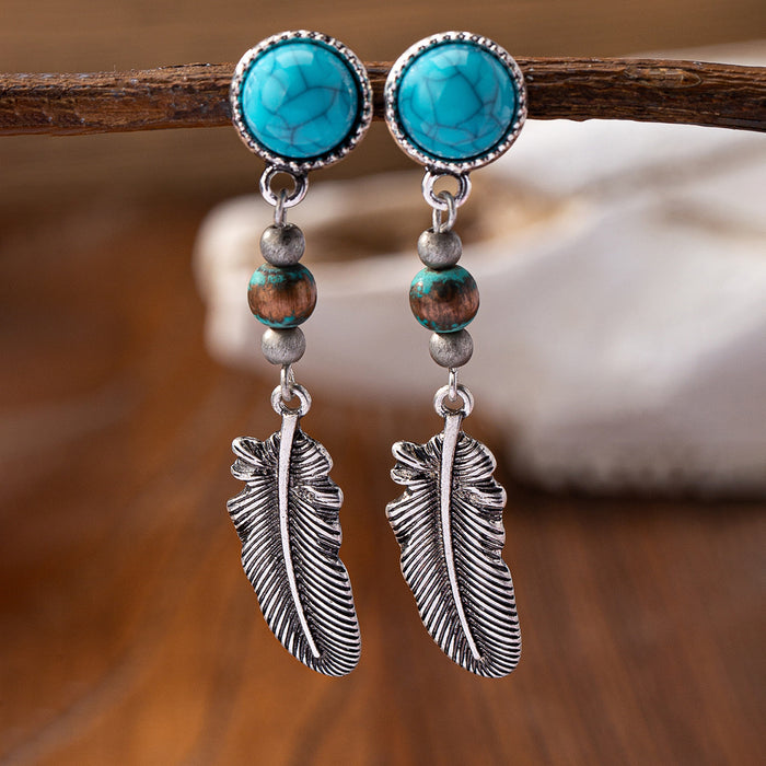 Wholesale Retro turquoise decorative pendant earrings exaggerated personality