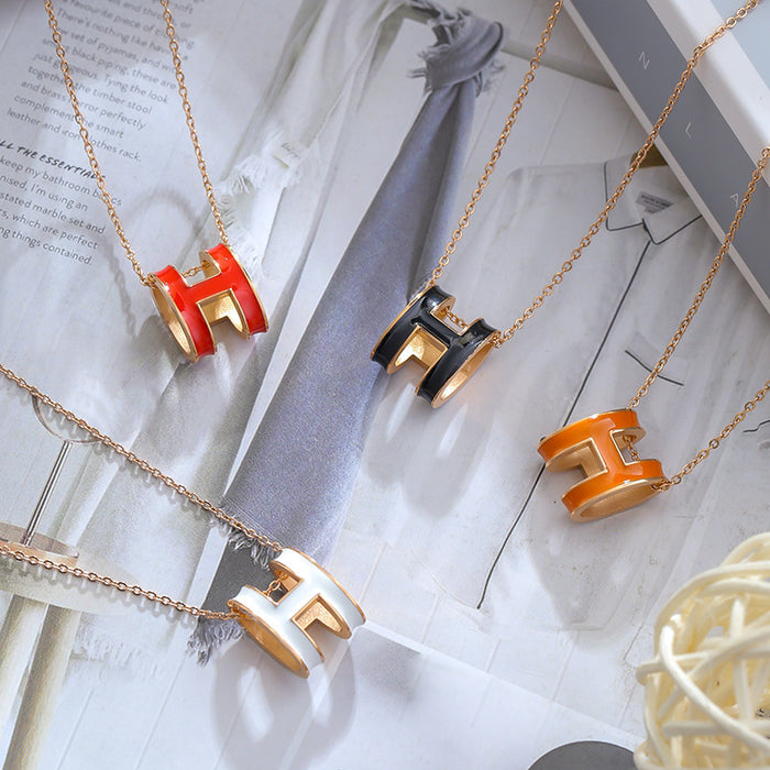 Wholesale H Letter Pendant Titanium Steel Necklace JDC-NE-QingYan016