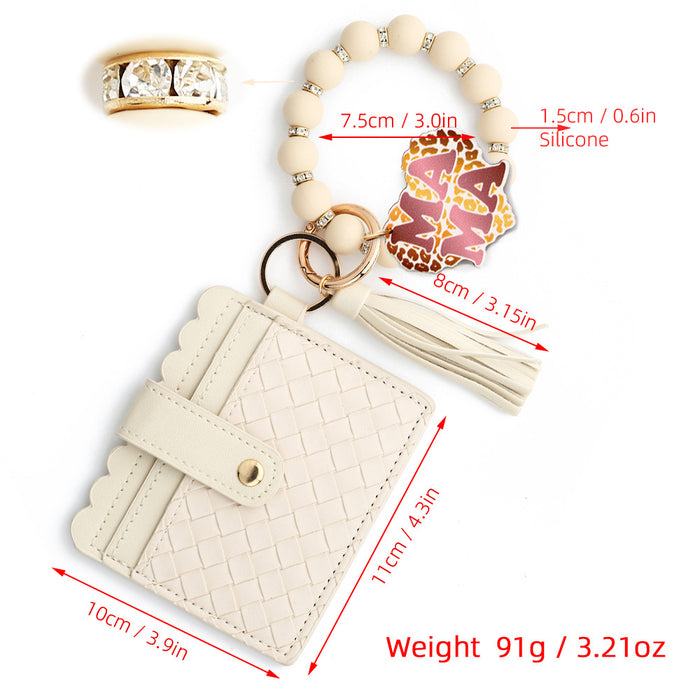 Wholesale Silicone Bracelet Woven Plaid Stripe MAMA Leather Wallet Bracelet Keychain JDC-KC-NuoYi022
