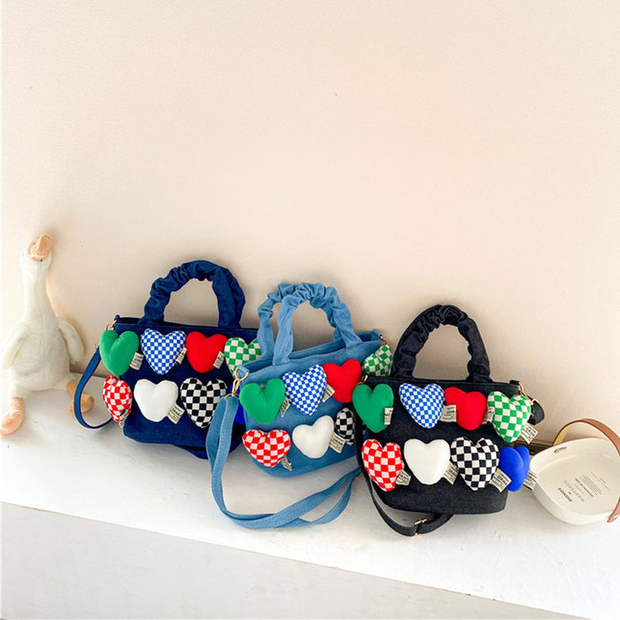 Wholesale Canvas Children's Bag Autumn and Winter Heart-shaped Personalized Handbag  JDC-HB-YuanDuo007