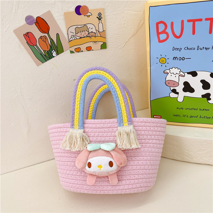 Wholesale Girls Bag Summer New Rainbow Cloud Handbag Woven Bag Large Capacity Straw Handbag