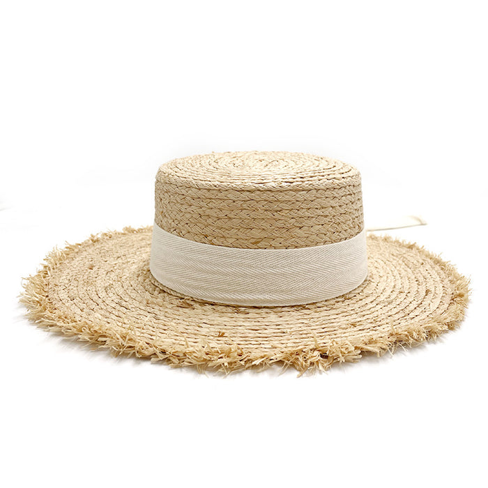 Wholesale Letter Embroidered Straw Hat Seaside Vacation Loose-Brimmed Beach Hat