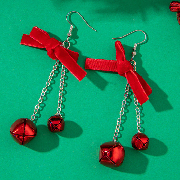 Wholesale Alloy Christmas Earrings Red Green Bow Pom-Pom Party Jewelry Accessory Gift MOQ≥2