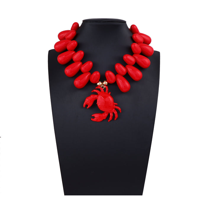 Wholesale Casual Vacation Style Alloy Oil Dripping Crab Pendant Multi-Color Beaded Women's Necklace