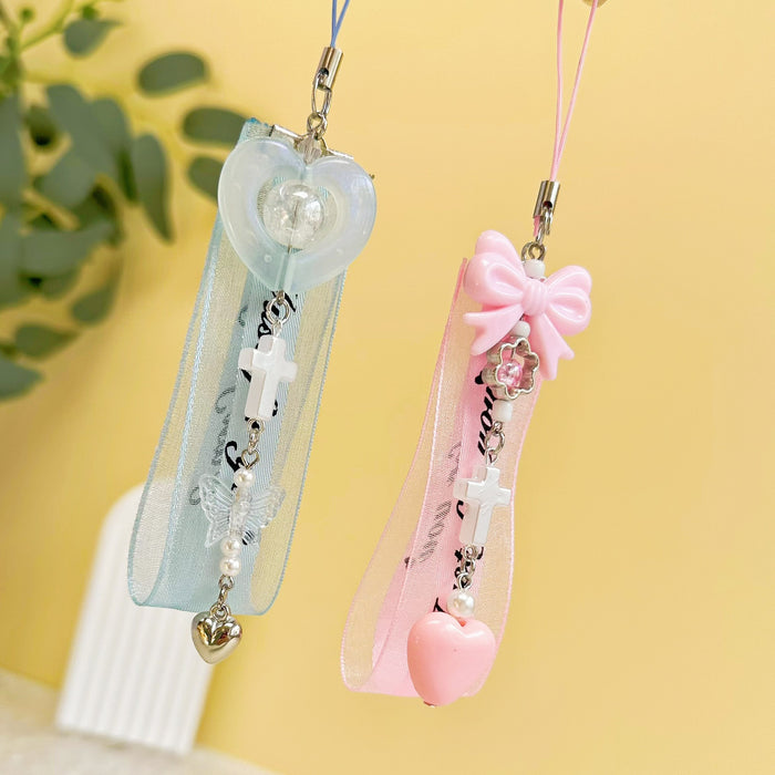 Wholesale Sweet Girl Clear Ribbon Mobile Phone Chain Simple Card Book Hanging Gift Batch