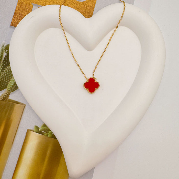 Wholesale Stainless steel double-sided mother of pearl clover necklace with light luxury and high-end feel