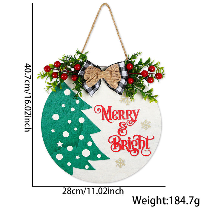 Wholesale Christmas wooden door hanging Christmas home decoration simulation grass bow welcome wooden sign