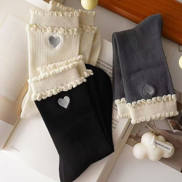 Wholesale Bubble mouth double-layer lace contrasting socks solid color stacking socks anti odor and sweat absorbing