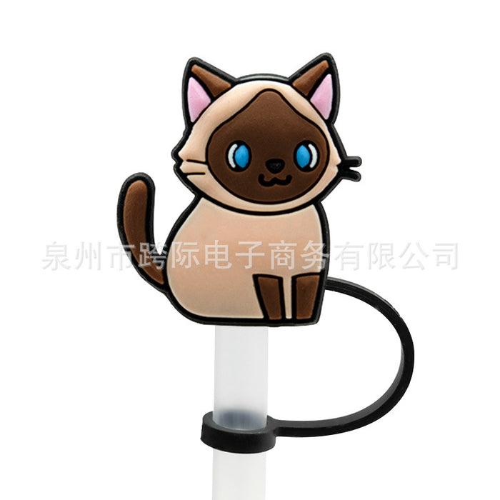 Wholesale New Cat Animal Straw Cover 10MM Straw Cap Silicone Dust Stopper Cute Anime Party Straw Decoration