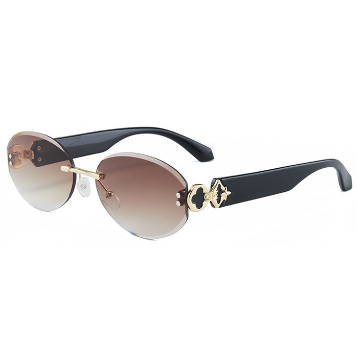 Wholesale Rimless Oval Cut-Edge Sunglasses