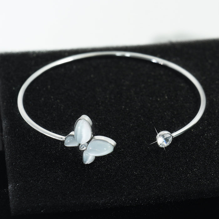 Wholesale New high-end jewelry bracelet with open titanium steel bracelet, gold-plated shell rhinestone butterfly bracelet