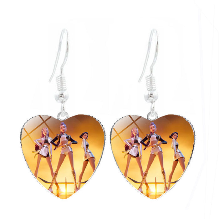 Wholesale Kpop Heart-shaped earrings cartoon anime personalized ear hooks and earrings