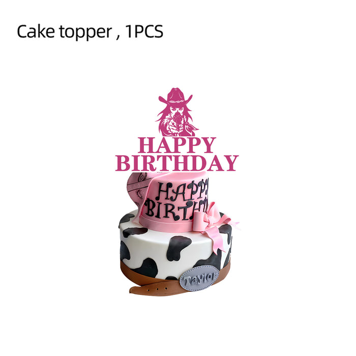 Wholesale Western Cowgirl Theme Birthday Party Decoration Paper Tray Paper Cup Tablecloth Disposable Tableware suit