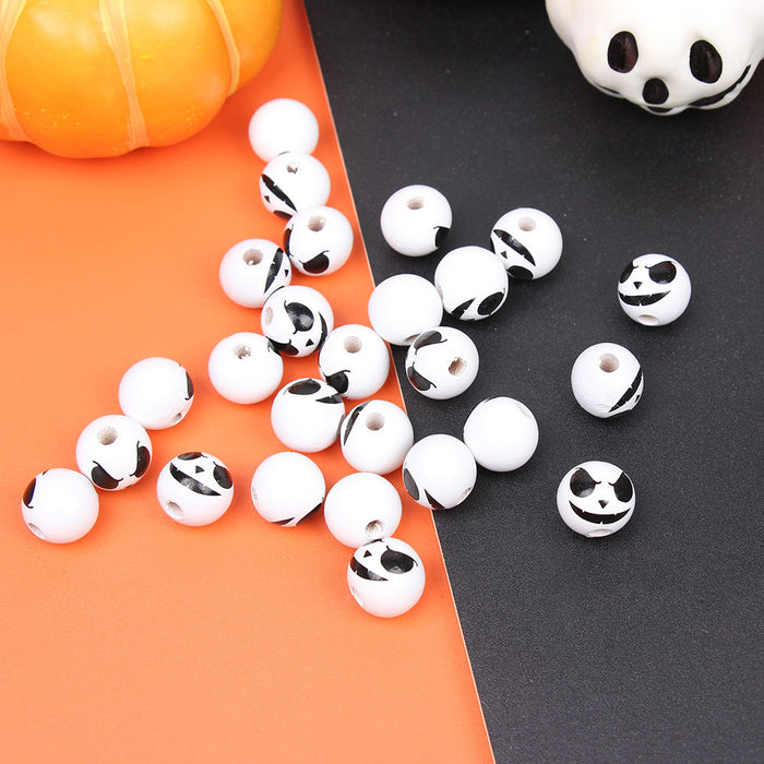 Wholesale 50PCS Halloween Ghost Face DIY Tassel Wooden Beads JDC-BDS-TianYue018