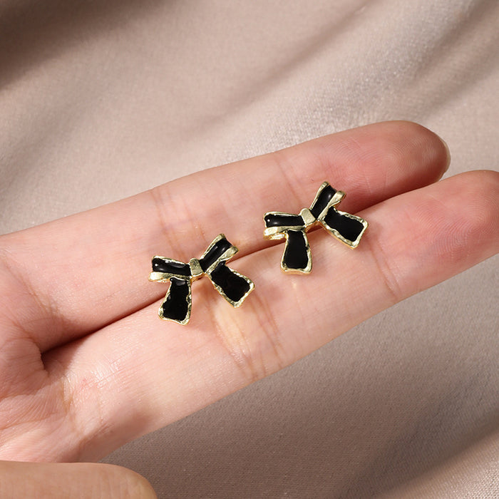 Wholesale S925 silver needle earrings, Korean style black bow new style