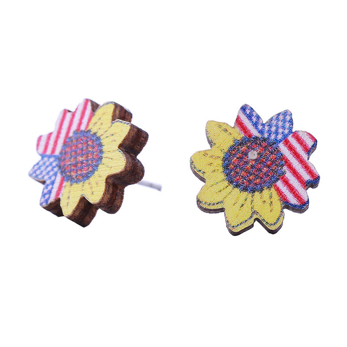 Wholesale American Independence Day Sunflower Butterfly Pentagram Eagle Various Wooden Earrings JDC-ES-ChouTteng019