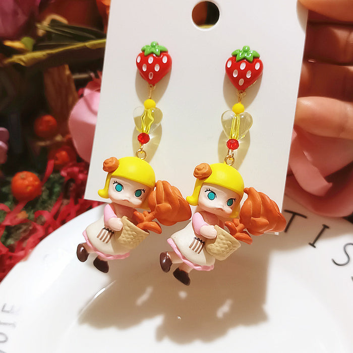 Wholesale Silver Earrings Cute Ballet Croissant Doll Handmade Cute Earrings for Women