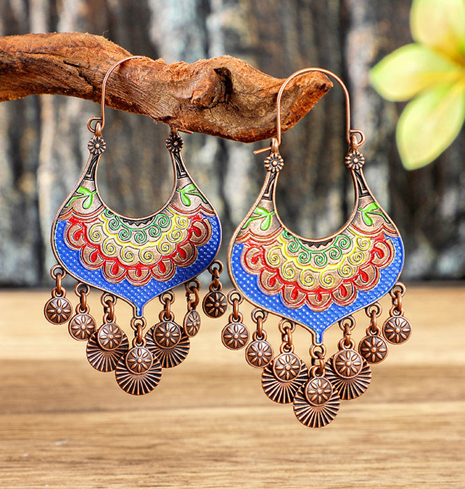 Wholesale Bohemian Tassel Earrings Vintage Ethnic Style Alloy Geometric Jewelry Accessory MOQ≥2