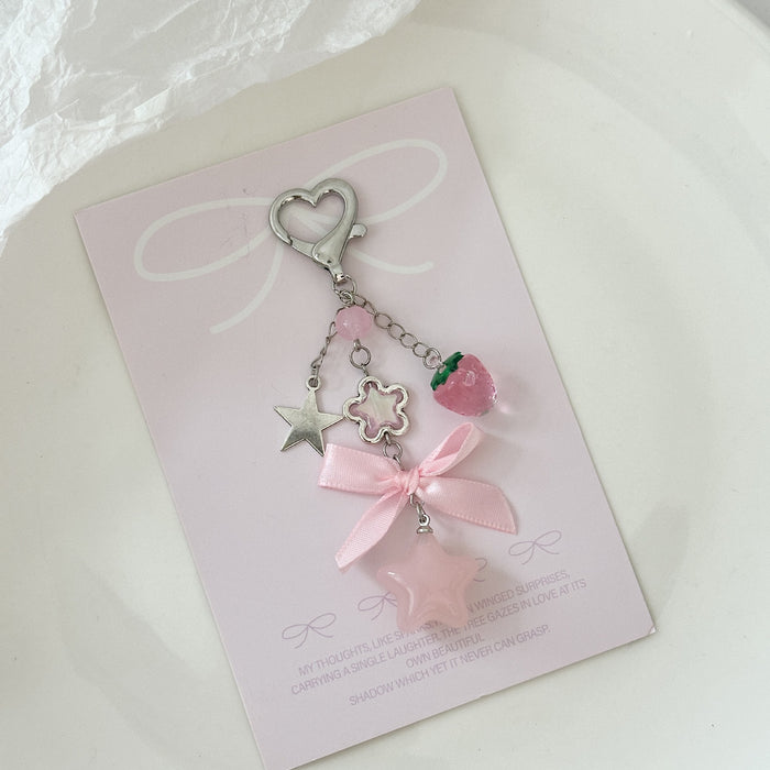Wholesale Flower Star Beaded Mobile Phone Pendant Bag Strawberry Bow Keychain
