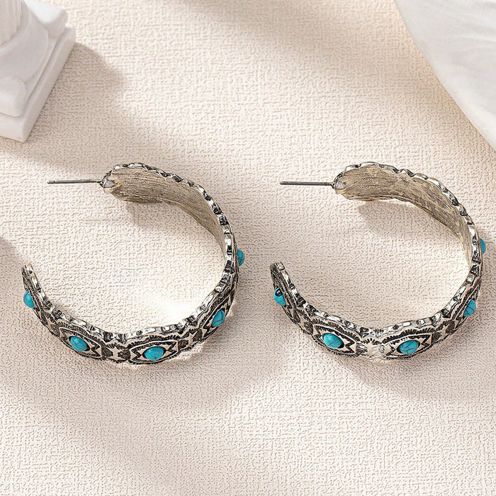 Wholesale Retro Western style turquoise decorated exaggerated earrings