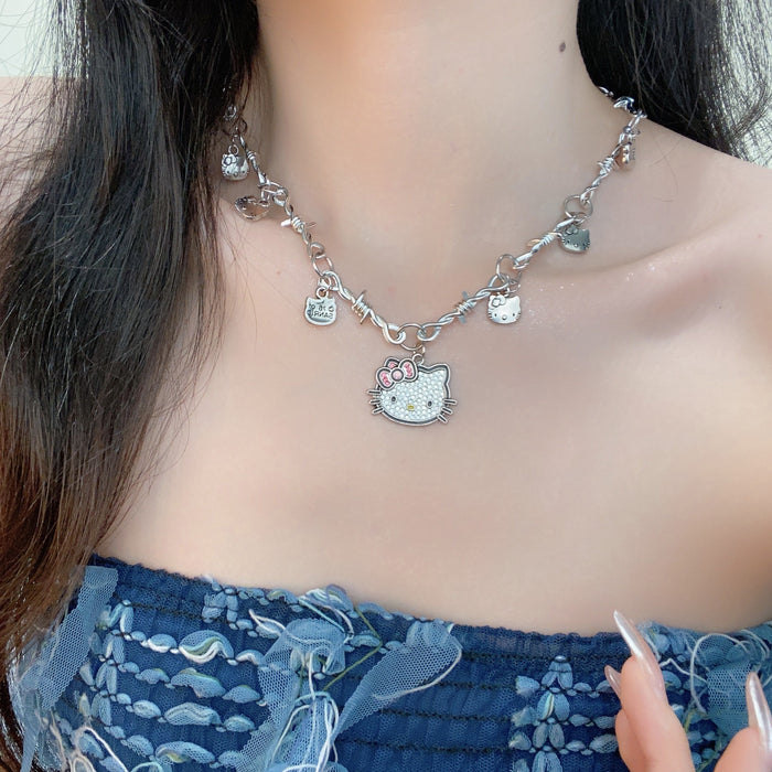 Wholesale Cute cartoon cat silver metal pendant collarbone chain temperament necklace jewelry neck chain necklace