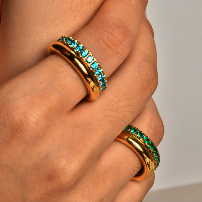 Wholesale Double-layer stainless steel gold-plated diamond zircon ring with elegant niche design