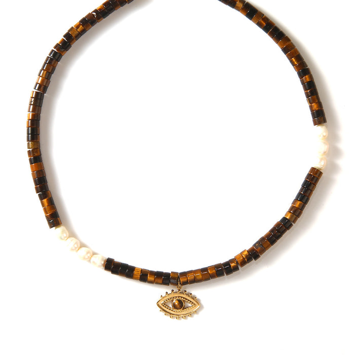 Wholesale Fashion and personality new stainless steel sunflower natural stone devil's eye necklace wholesale