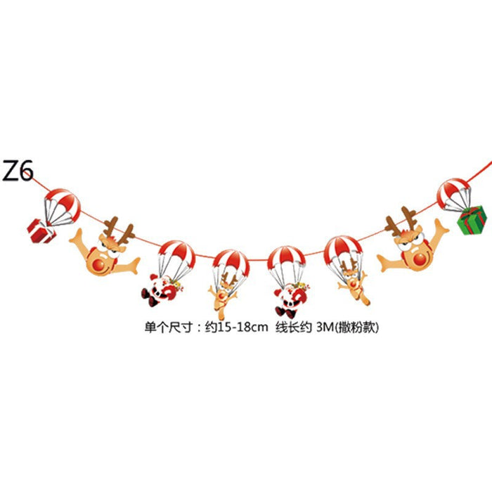 Wholesale Christmas Decorations Christmas Pull Flag Hanging Flag Holiday Banner Party Decoration Paper Cartoon Christmas Pull Flower String Flag