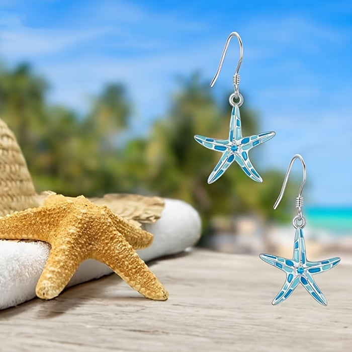 Wholesale Ocean Wind Alloy Dripping Oil Sea Star Series Earrings Simple and Versatile Blue Diamond Earhook