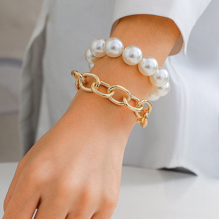 Wholesale Exaggerated Large Round Beads Pearl Alloy Bracelet JDC-BT-DaoNi005