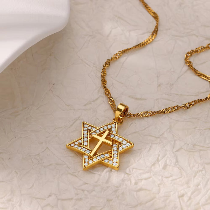 Wholesale Copper Micro-Paved Zircon Fashion Cross Pendant Women' s Necklace