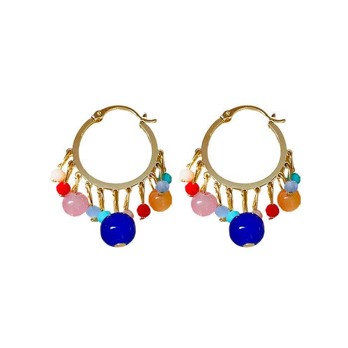 Wholesale Colorful bead tassel earrings with personalized design and unique temperament, trendy and atmospheric earrings