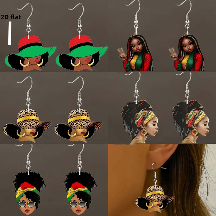 Wholesale Cartoon Print Acrylic Pendant Earrings for African American Women Party Jewelry Accessory