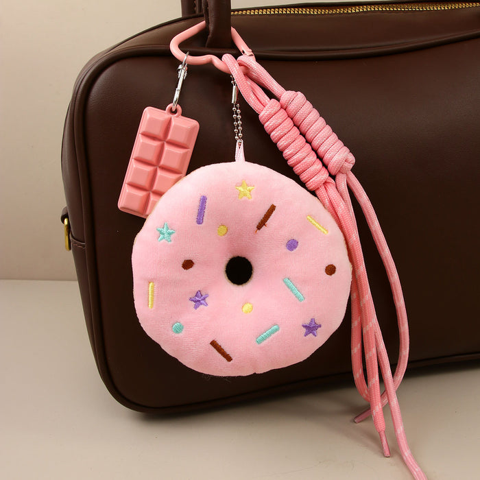 Wholesale Cute Donut Plush Keychain Pink Sweet Treat Design Bag Charm