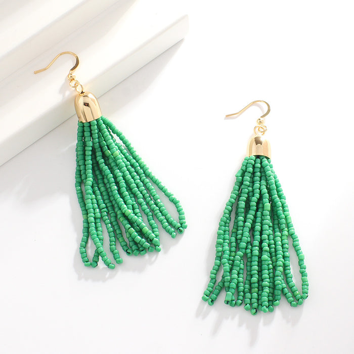 Wholesale Retro ethnic style handmade beaded earrings women' s elegant all-match Bohemian colorful tassel rice beads earrings