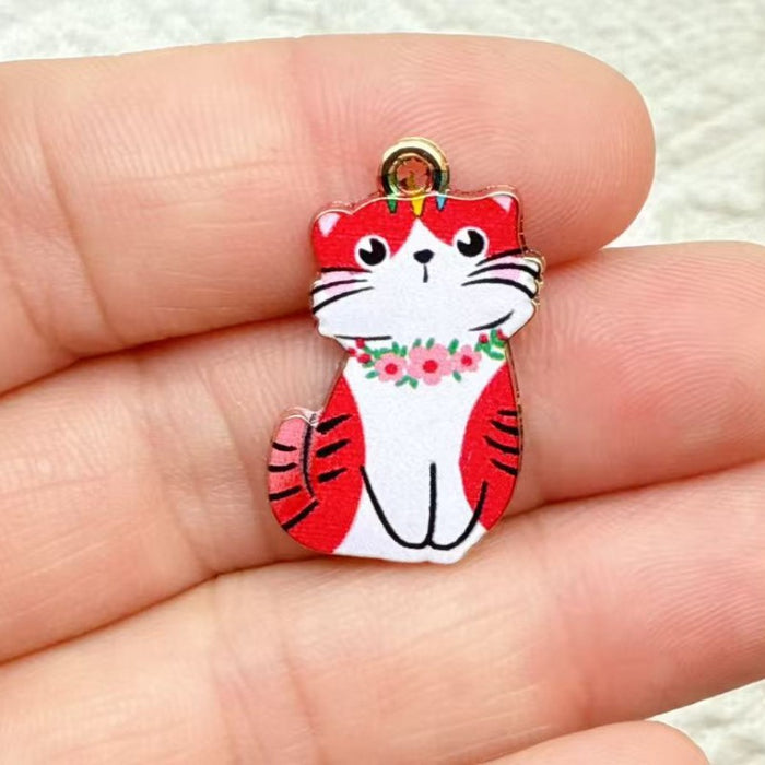 Wholesale 10pcs Cartoon DIY Alloy Printed cat Earrings,  Necklace,  Bracelet,  Keychain Pendant