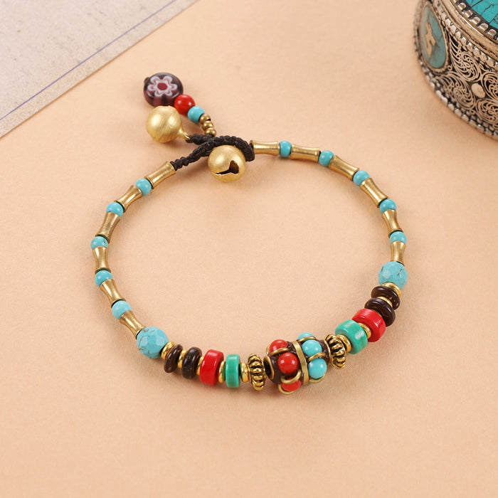 Wholesale Ethnic Style Turquoise Copper Beads Beaded Bracelet JDC-BT-Luox001