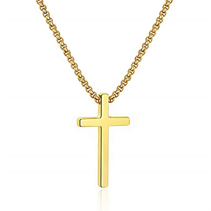 Wholesale Simple Titanium Steel Crucifix Necklace Trendy Men' s Versatile Pendant Sweater Chain Jewelry