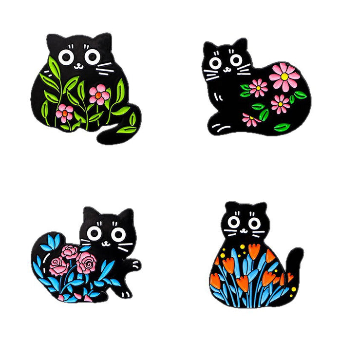 Wholesale Original cute black cat flowers and plants alloy brooch