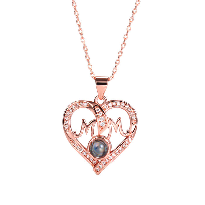 Wholesale Mother's Day Heart Shape MOM Projection Metal Necklace JDC-NE-ZhenX005