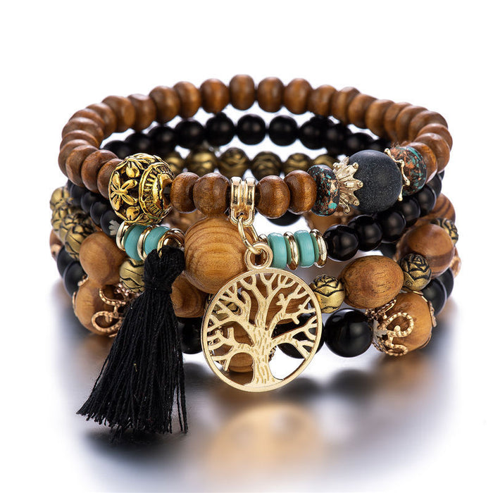 Wholesale Layered Turquoise Leaf Bracelet Set 4-Piece Fashion Jewelry Accessory MOQ≥2