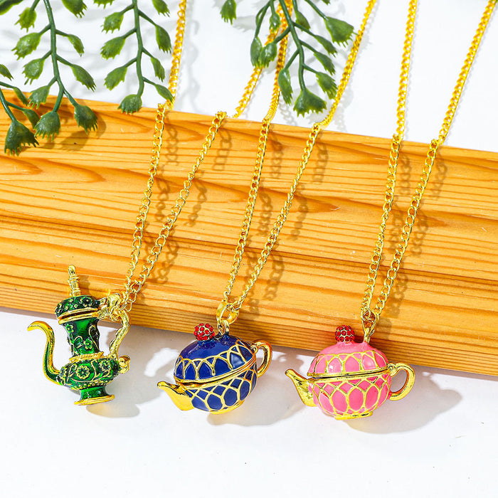 Wholesale Enamel-glazed teacup and wine glass  teapot long necklace sweater chain
