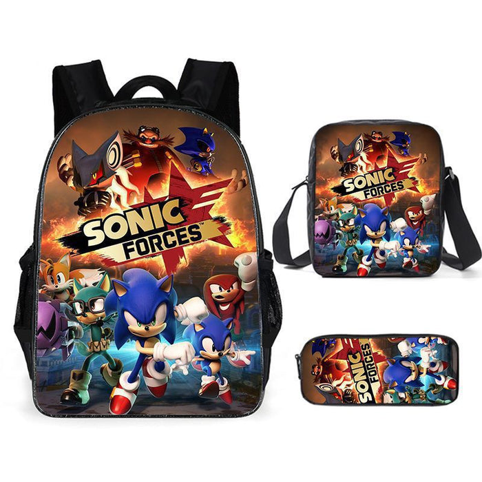 Wholesale SONIC Primary School Student Backpack Three-piece Set Anime Cartoon Backpack Shoulder Bag Pencil Case JDC-BP-Shangl006