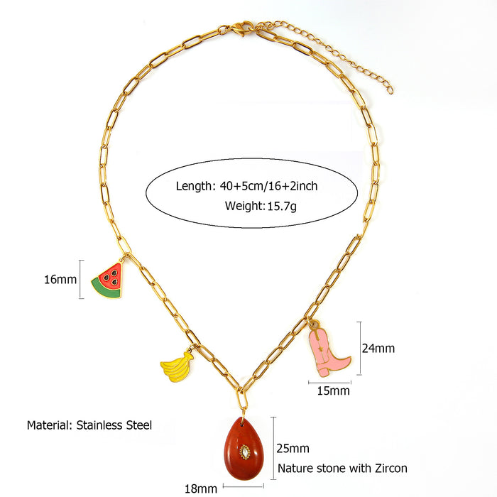 Wholesale Fashionable and simple stainless steel oil dripping necklace with personalized matching and natural stone pendant color preservation wholesale