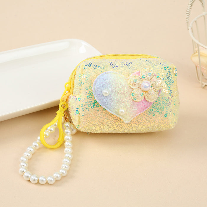 Wholesale Love Schoolbag Pearl Sequin Portable Coin Purse Plush Keychain JDC-KC-YiK004