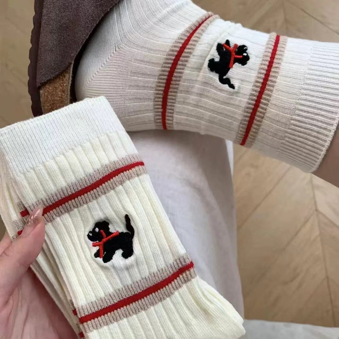 Wholesale Socks, children's middle tube, embroidered pile socks, cotton stripes, pure cotton socks