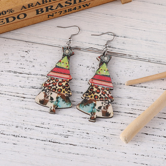 Wholesale Christmas Tree Pendant Wooden Double-Sided Earrings